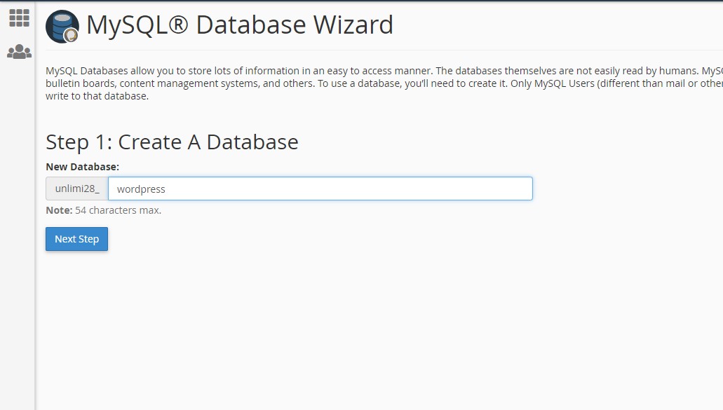 Create a new database in cPanel