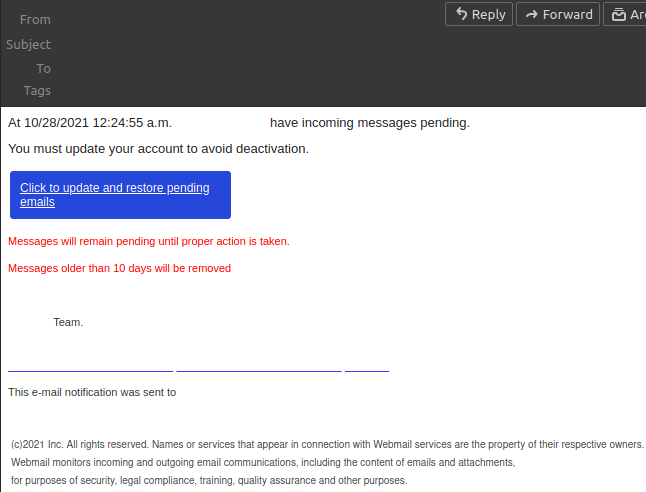 Example Phishing Email