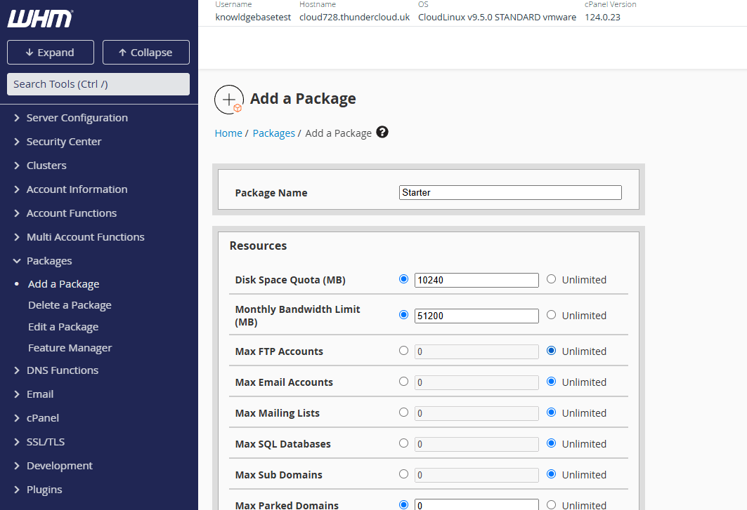 Creating custom packages in WHM