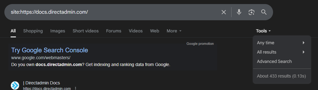 DirectAdmin in SERPS