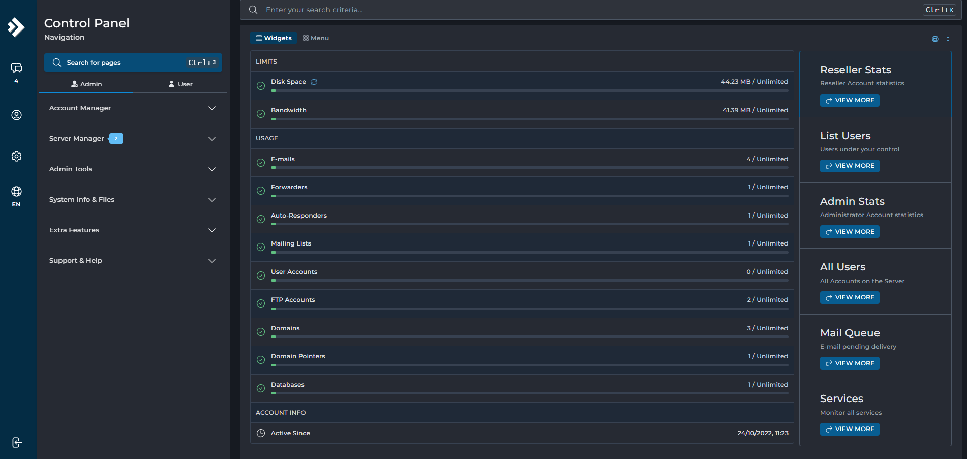 DirectAdmin Dashboard